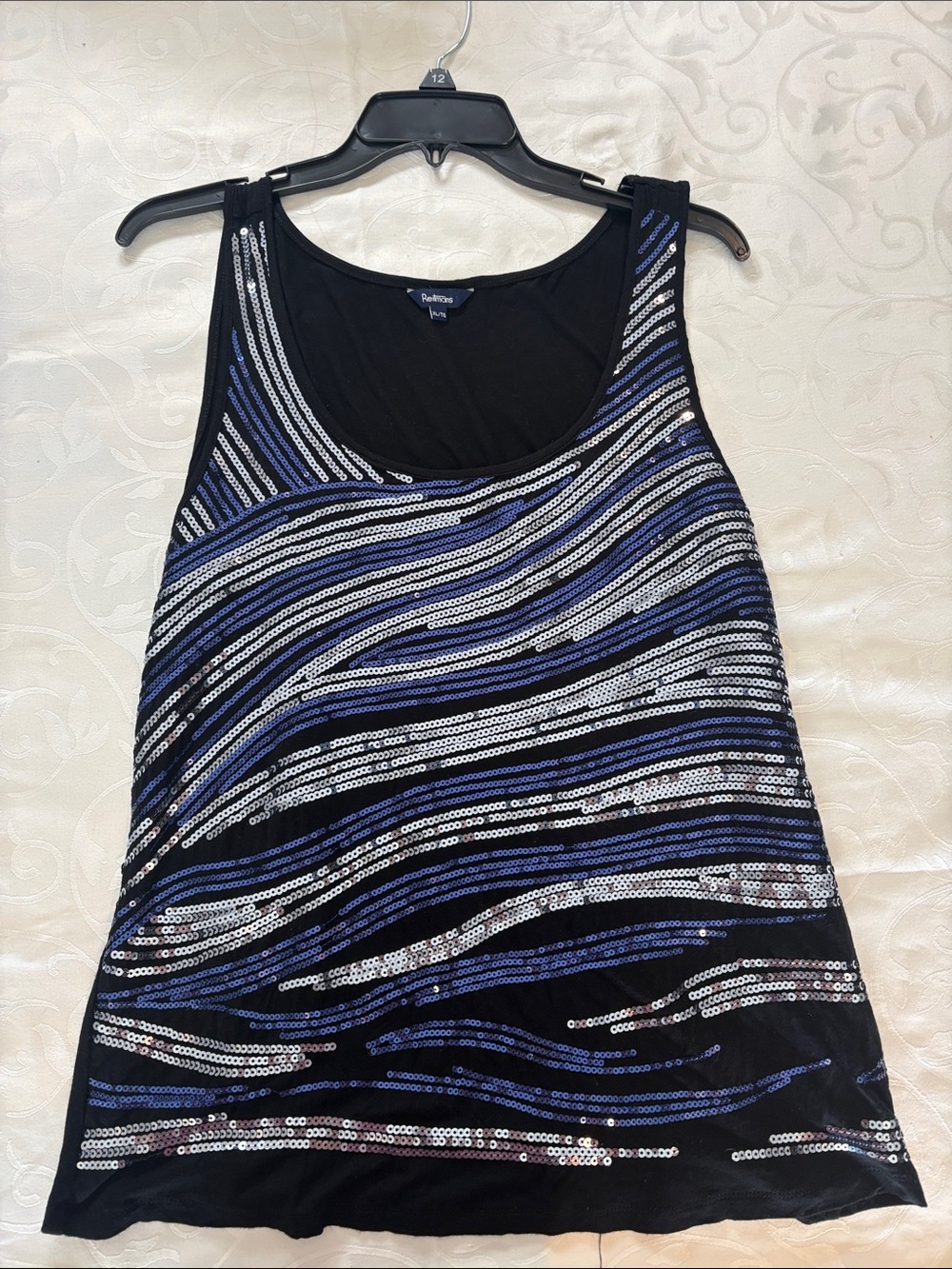 Reitmans Black Tank Top with Blue & Silver Sequins